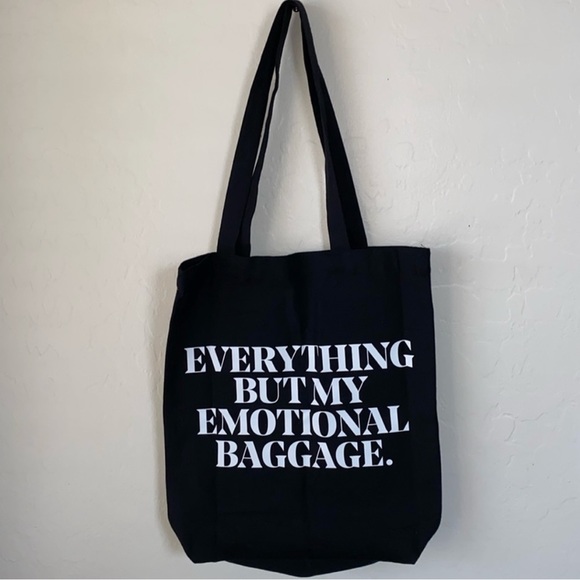 EVERYTHING BUT MY EMOTIONAL BAGGAGE Black Canvas Tote - Picture 1 of 2